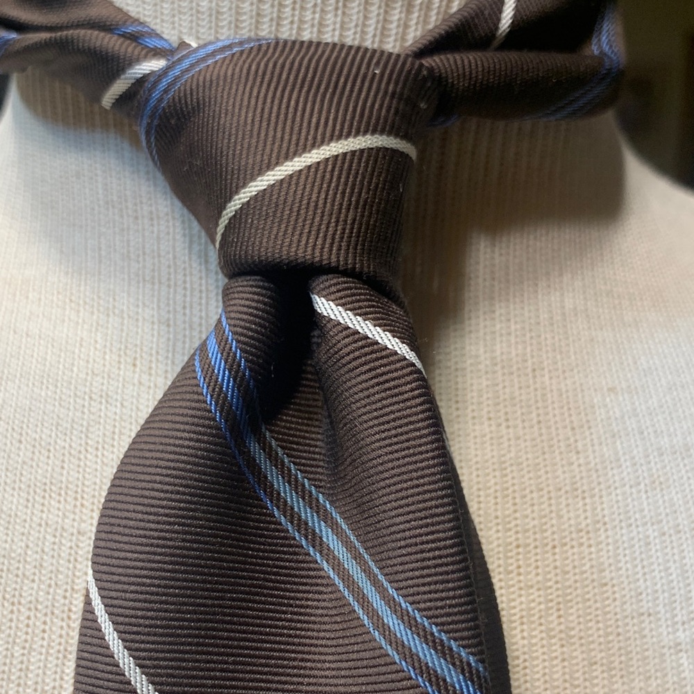 YSL YVES ST LAURENT 70’s CHOCOLATE BROWN ,BLUE AND WHITE STRIPED TIE